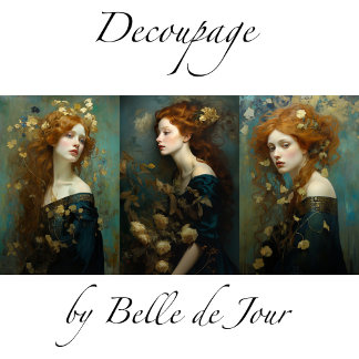 Female portrait Art Nouveau gold accents Decoupage ラッピングペーパーシート