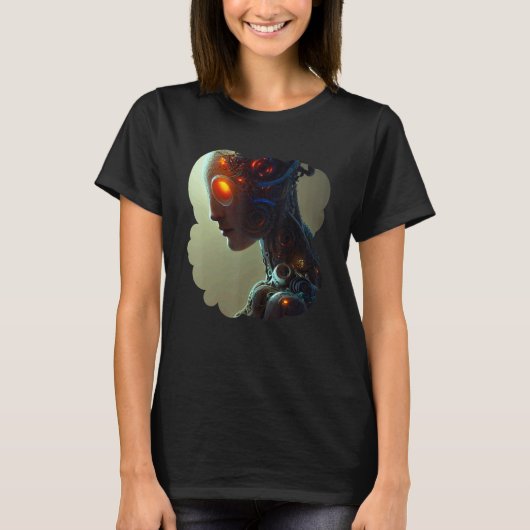 Female Robot Sci Fi Cyborg Unique Futuristic Digit Tシャツ (正面)