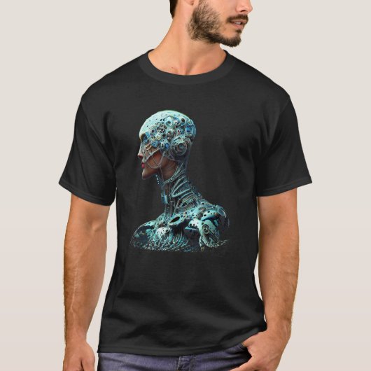 Female Robot Sci Fi Cyborg Unique Futuristic Digit Tシャツ (正面)