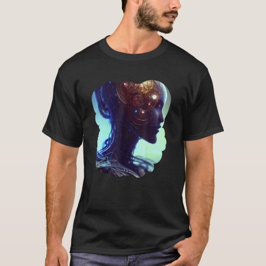 Female Robot Sci Fi Cyborg Unique Futuristic Digit Tシャツ (正面)