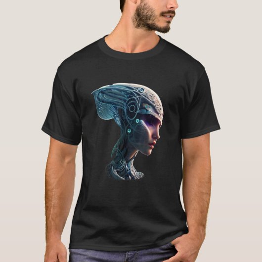 Female Robot Sci Fi Cyborg Unique Futuristic Digit Tシャツ (正面)