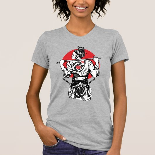 Female Samurai Warrior – Dragon Rose Tattoo Japane Tシャツ (正面)