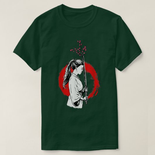 Female Samurai with a Sakura sword (2) Tシャツ (デザイン正面)