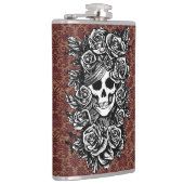 Female Skull Roses Day Of The Dead Art フラスク (右)