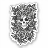 Female Skull Roses Goth Original ink drawing Art シール (正面)