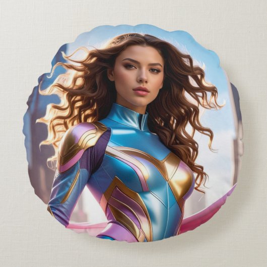 FEMALE SUPERHERO - SCI-FI FANTASY ラウンドクッション (正面)