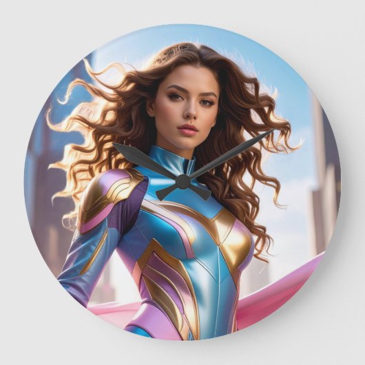 FEMALE SUPERHERO - SCI-FI FANTASY ラージ壁時計 (正面)