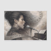 Female Vocalist with Piano & Music Staff Decoupage 薄葉紙 (正面)