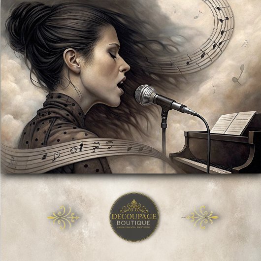 Female Vocalist with Piano & Music Staff Decoupage 薄葉紙