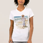Female White Dress Beach Sea Sand Serenity Tシャツ (正面)
