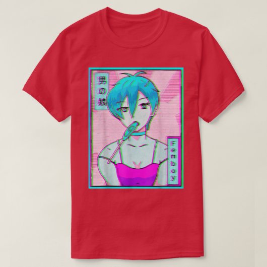 Femboy Vapowave Aesthetic Anime Boy Retro Glitch  Tシャツ (デザイン正面)