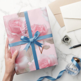 Feminine Baby Pink Rose White Floral Pattern ラッピングペーパー