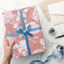 Feminine Baby Pink Rose White Floral Pattern ラッピングペーパー