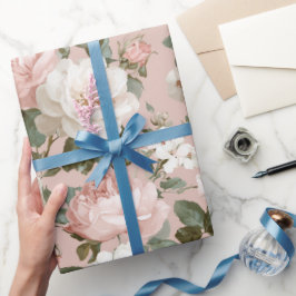 Feminine Baby Pink Rose White Floral Pattern ラッピングペーパー