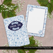 Feminine Blue Floral Pattern, Blank サンキューカード
