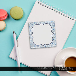 Feminine Blue Floral Pattern, Blank ポストイット