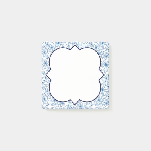 Feminine Blue Floral Pattern, Blank ポストイット (正面)