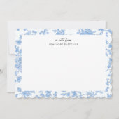 Feminine Blue Floral Toile de Jouy Scalloped Edge ノートカード (正面)