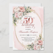 Feminine Blush Floral 50th Birthday Celebration  招待状 (正面)