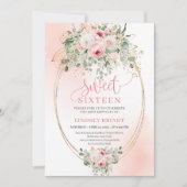 Feminine Blush Floral Gold Sweet 16 Invitation 招待状 (正面)