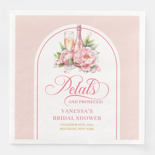 Feminine Blush Petals and Prosecco Napkin Design (正面)