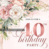 Feminine Boho Pastel Pink Floral 40th Birthday 招待状