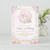 Feminine Boho Swan Princess Pink Blush Birthday 招待状 (スタンド正面)