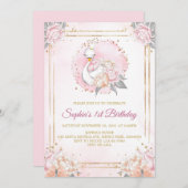 Feminine Boho Swan Princess Pink Blush Birthday 招待状 (正面/裏面)