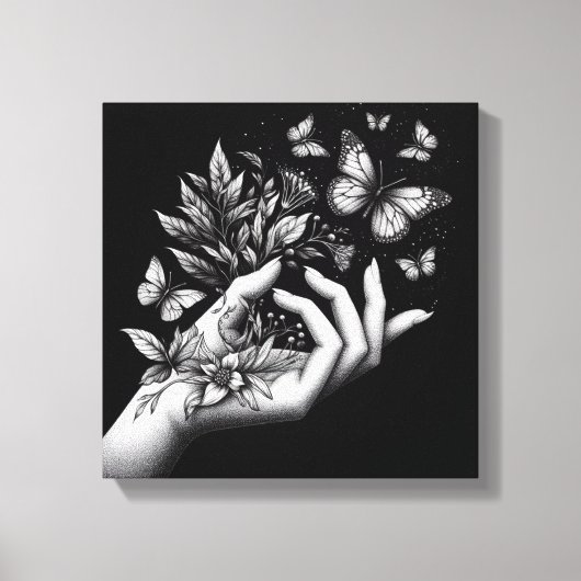 Feminine Butterfly Illustration Minimalist Aesthet キャンバスプリント (正面)