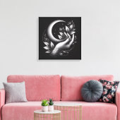 Feminine Crescent Moon Botanical Minimal キャンバスプリント (インサイチュ (リビング))