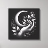Feminine Crescent Moon Botanical Minimal キャンバスプリント (正面)