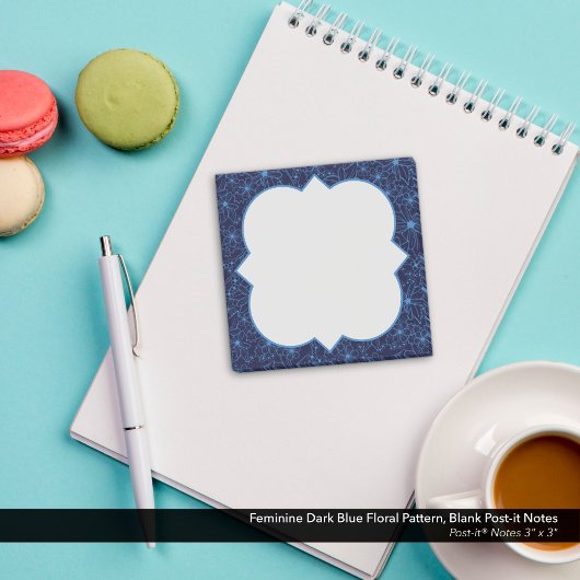 Feminine Dark Blue Floral Pattern, Blank ポストイット