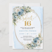 Feminine Dusty Blue Floral Sweet Sixteen Invite 招待状 (正面)