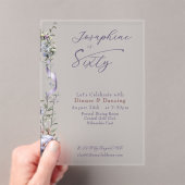 Feminine Dusty Blue Wildflower Sixtieth Birthday アクリル招待状 (インサイチュ (ポータブル))