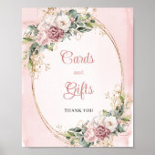 Feminine Dusty Pink Floral Gold Glitter Cards Gift ポスター (正面)