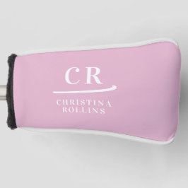 Feminine Elegant Pink Personalized Monogram Putter ゴルフヘッドカバー