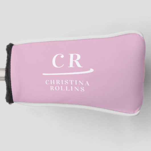 Feminine Elegant Pink Personalized Monogram Putter ゴルフヘッドカバー (正面)