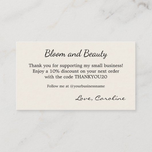 Feminine Elegant Small Business Thank You 名刺 (裏面)