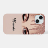 Feminine Eye Rose Gold Drip ✨ Glam Glitter Luxe iPhone 15ケース (裏面横)