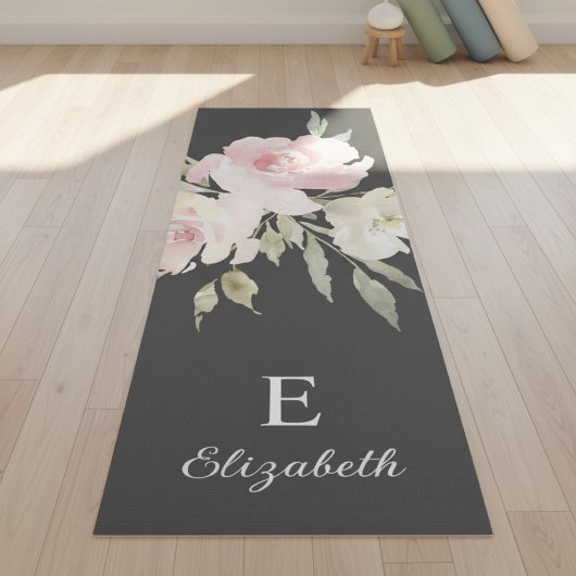 Feminine Floral Girly Pink Monogram Yoga Mat ヨガマット