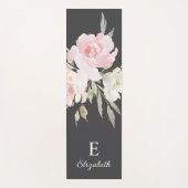 Feminine Floral Girly Pink Monogram Yoga Mat ヨガマット (正面)