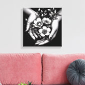 Feminine Floral Hand Minimalist Aesthetic Wall Art キャンバスプリント (インサイチュ (リビング))