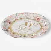 Feminine Floral Ivory Gold Birthday Paper Plates ペーパープレート (アングル)