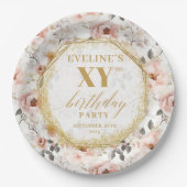 Feminine Floral Ivory Gold Birthday Paper Plates ペーパープレート (正面)