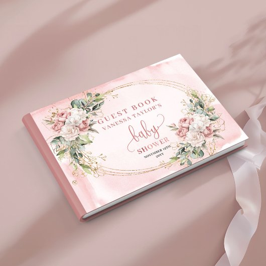 Feminine Floral Rose Gold Greenery Guest Book ゲストブック