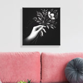 Feminine Hand with Elegant Floral Stem キャンバスプリント (インサイチュ (リビング))