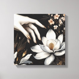 Feminine Hand with Magnolia Flower Art キャンバスプリント