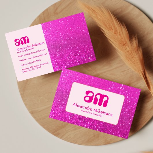 Feminine Hot Pink Glitter Design 名刺