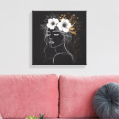 Feminine Line Art with Floral Crown キャンバスプリント (インサイチュ (リビング))