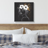 Feminine Line Art with Floral Crown キャンバスプリント (インサイチュ (寝室))